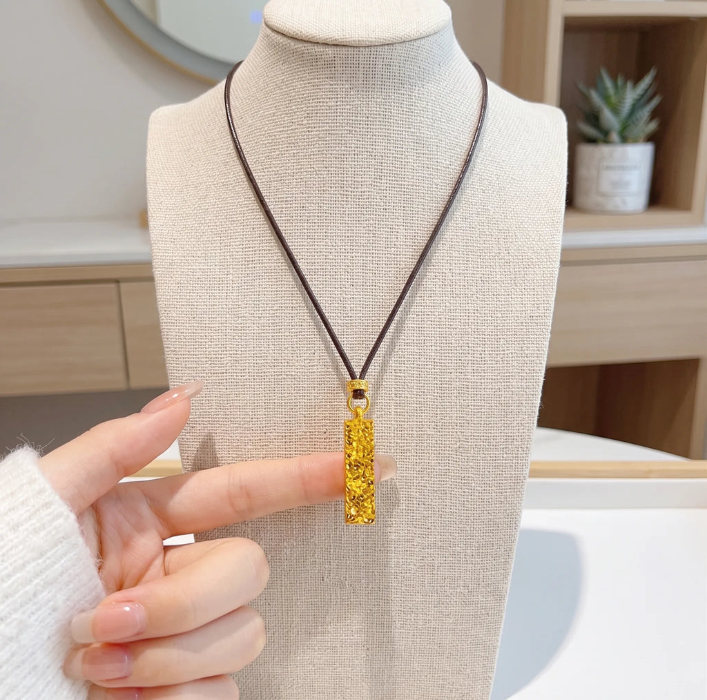 The "Abundance Magnet" | Crushed Ice Gold Bar Manifestation Necklace