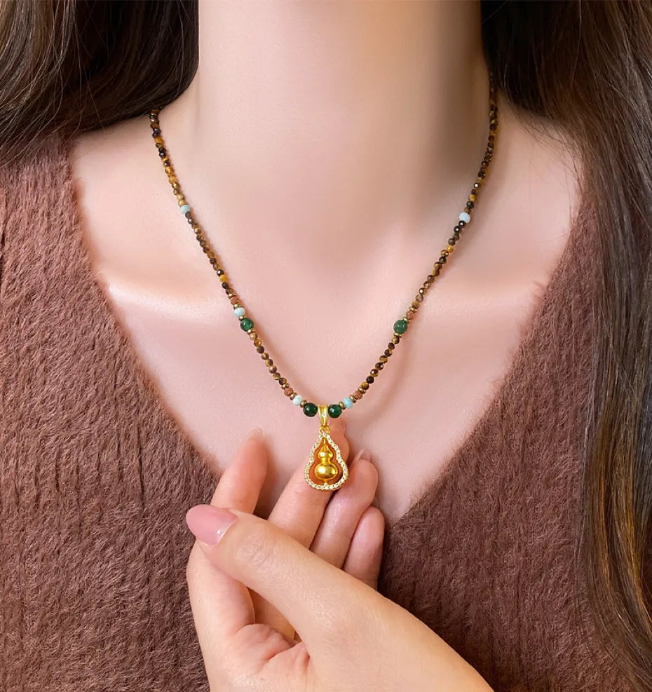 The "Karma Spinner" | Faceted Tiger's Eye & Golden Hu Lu Protection Necklace