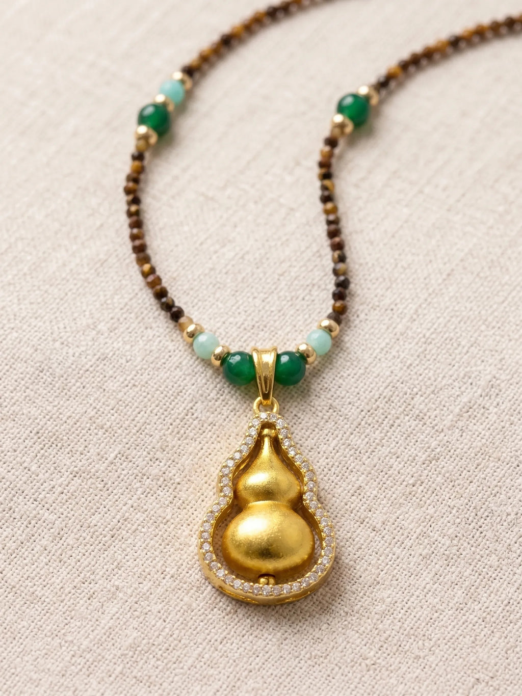The "Karma Spinner" | Faceted Tiger's Eye & Golden Hu Lu Protection Necklace