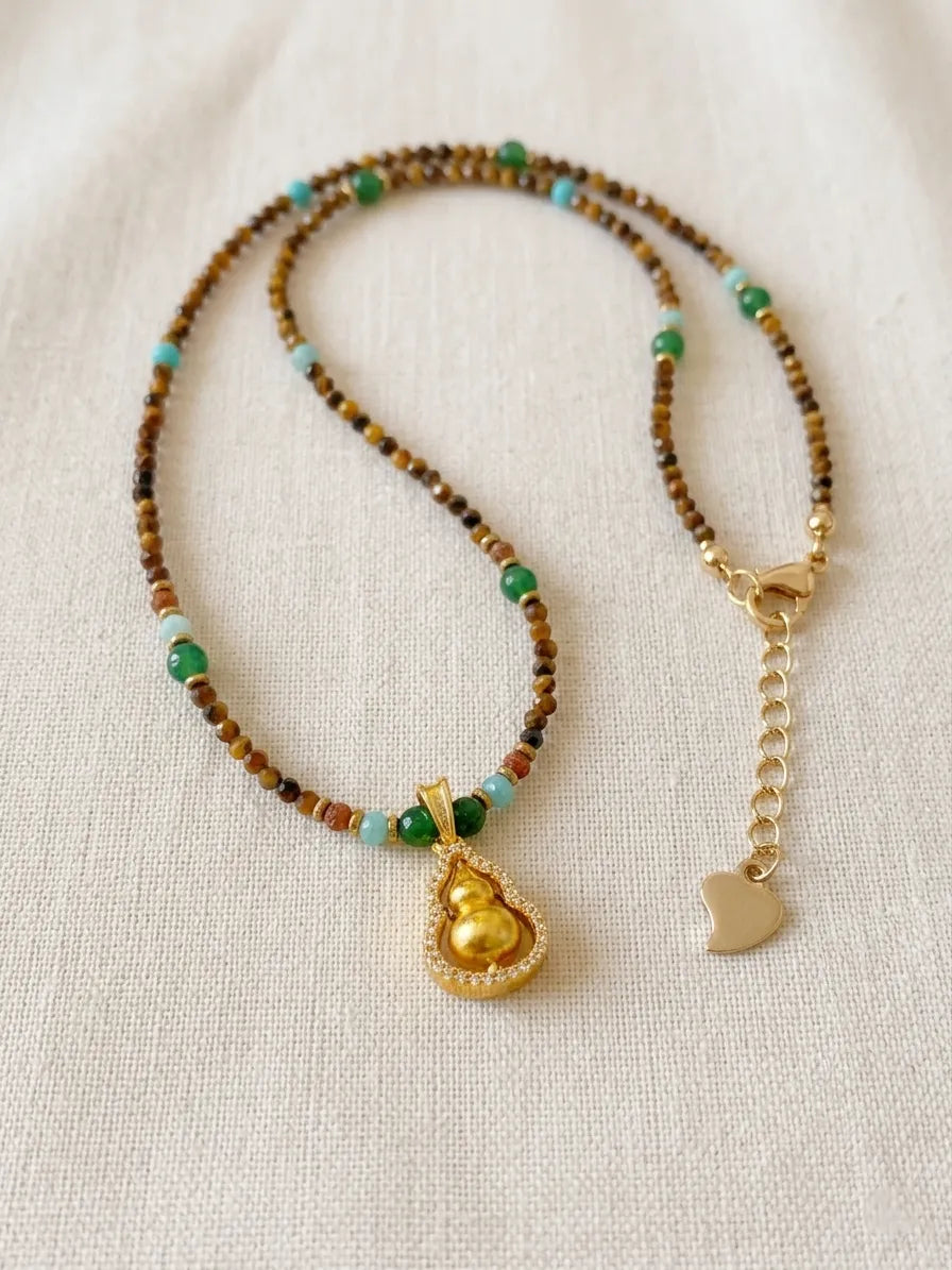 The "Karma Spinner" | Faceted Tiger's Eye & Golden Hu Lu Protection Necklace