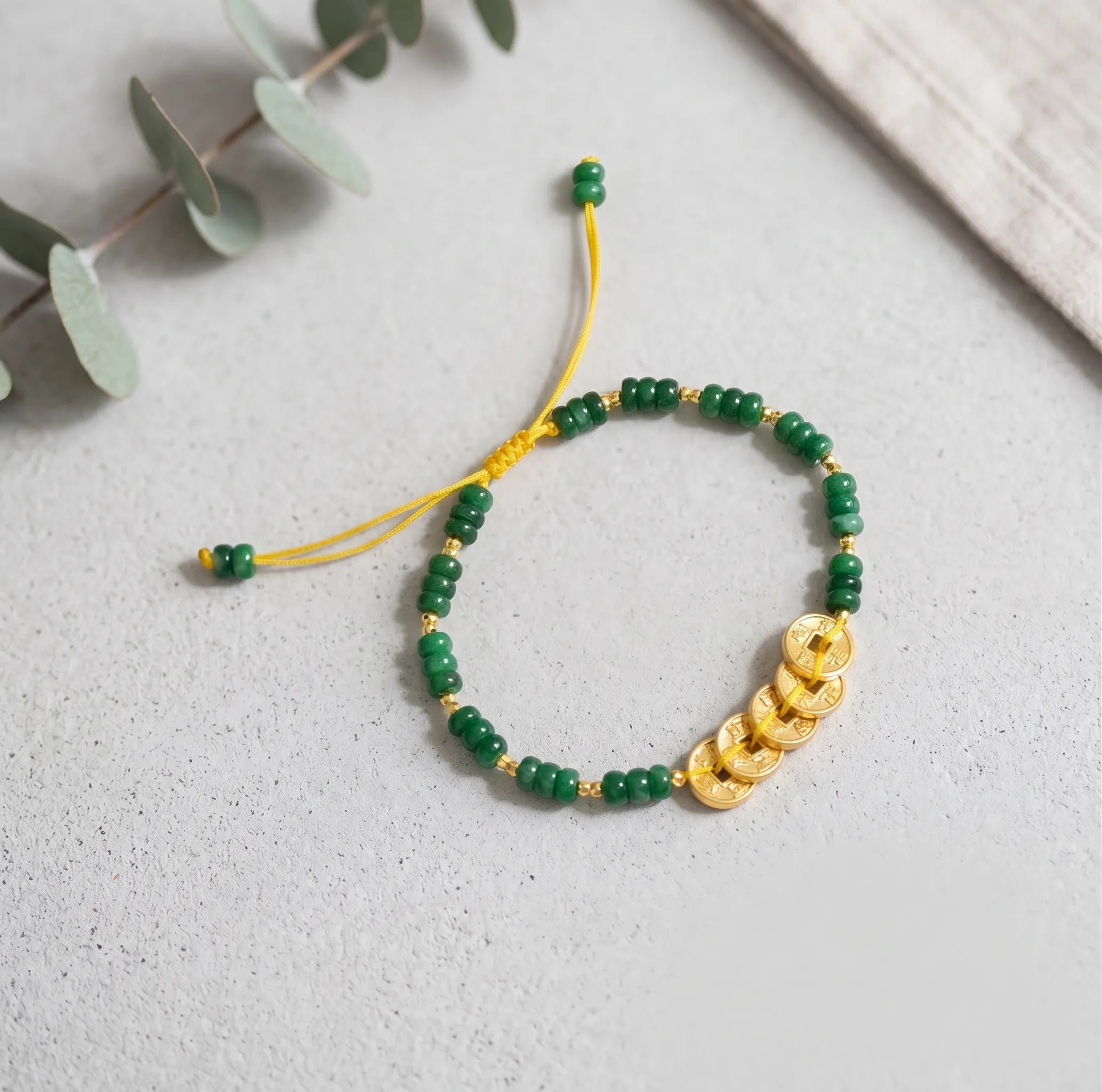 The "Emperor's Abundance" | Five Fortune Coins & Green Chalcedony Bracelet