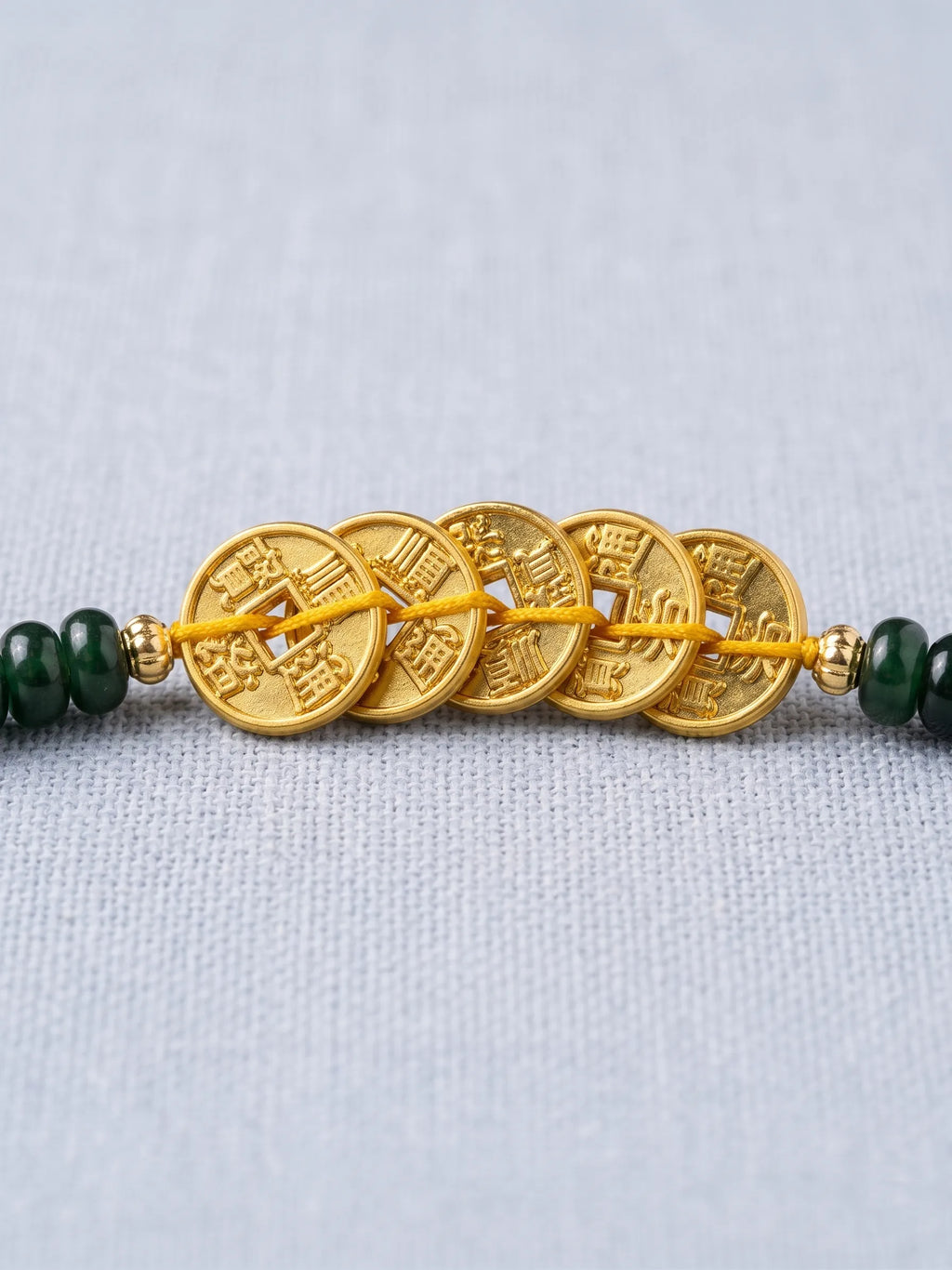 The "Emperor's Abundance" | Five Fortune Coins & Green Chalcedony Bracelet