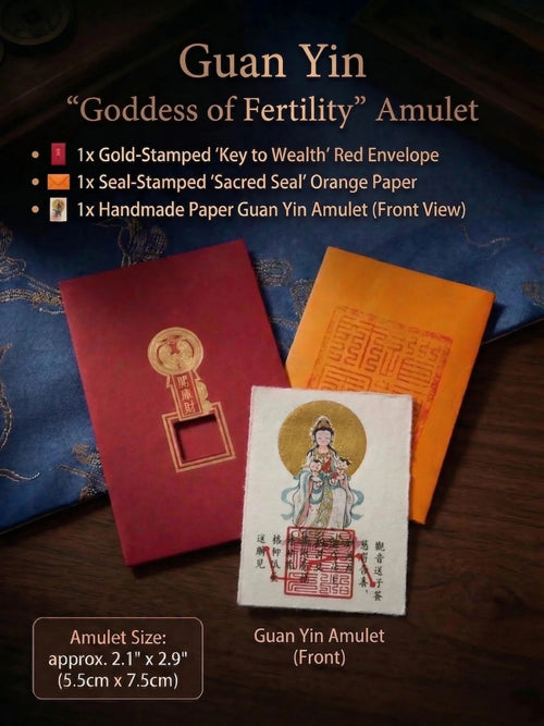 Guan Yin "Goddess of Fertility" Amulet | Mother & Child Protection Gold Foil Card - IntoKarma