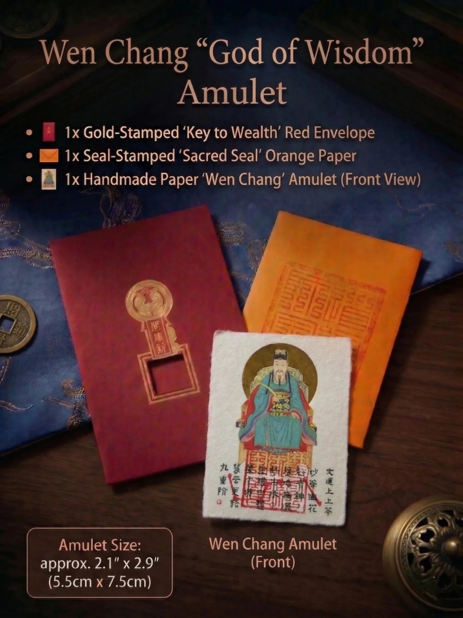Wen Chang "God of Wisdom" Amulet | Academic Success & Career Focus Gold Foil Card - IntoKarma